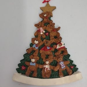 Vtg Holly Bearies Christmas Tree Ornament Santa’s World w/ Bears Kurt S Adler 7"